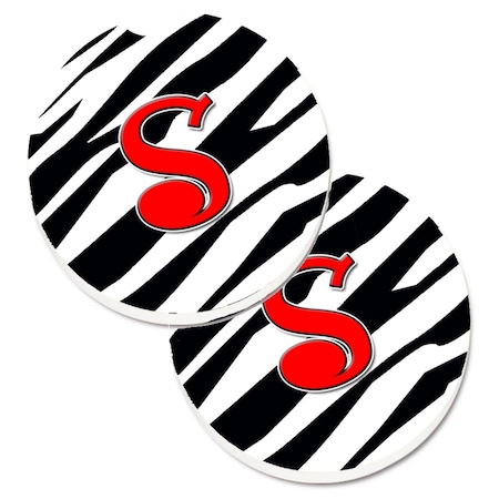 Carolines Treasures Monogram Initial S Zebra Red Set of 2 Cup Holder Car Coaster CJ1024-SCARC
